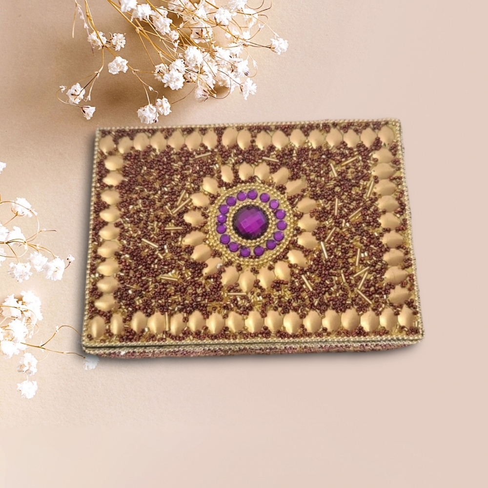 NWT Golden Charm Beaded Jewelry Box